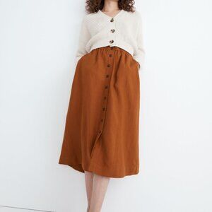 Madewell Rust Midi Skirt Linen Blend size L
